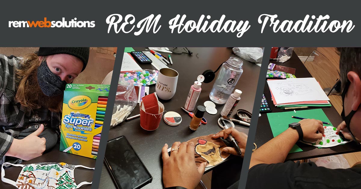 Collage of photos from holiday crafting event